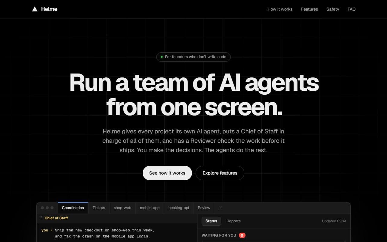 Screenshot of the Helme website