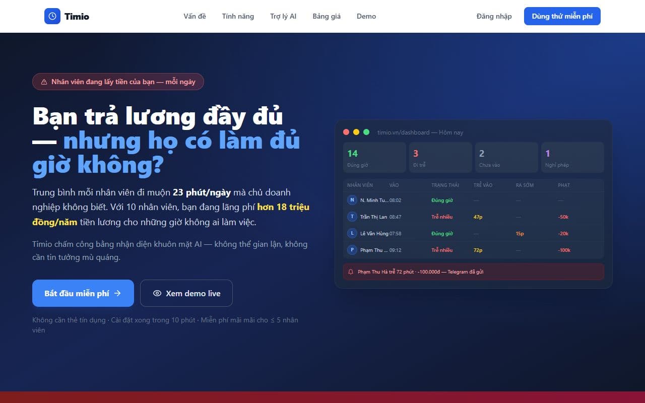 Screenshot of the Timio website