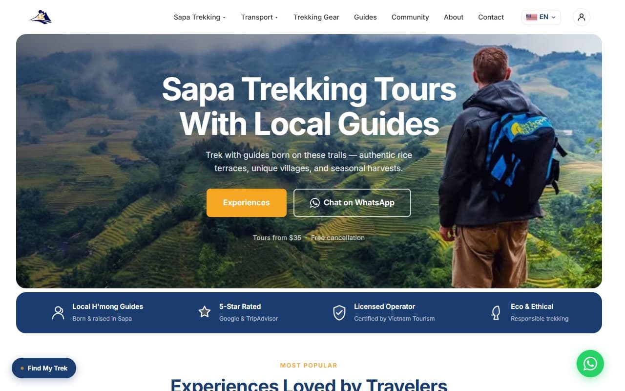Screenshot of the Trekking Tour Sapa website
